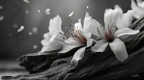 driftwood with flowers