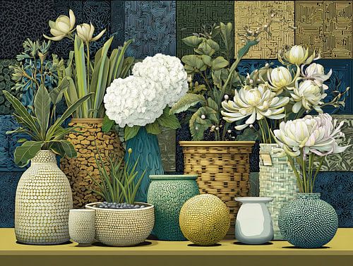 Bloemen Stilleven | Modern Flower Arrangement van Blikvanger Schilderijen