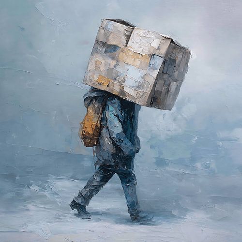 Illustration conceptuelle surréaliste, sombre et émouvante représentant un jouet cassé dont la peinture s'écoule