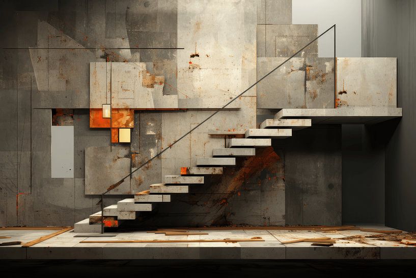 Abstrakter Raum mit geometrischen Objekten aus Beton von Ton Kuijpers