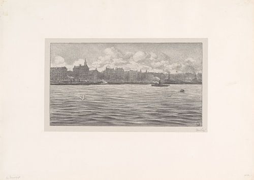 Simon Moulijn, Gezicht op Rotterdam vanaf het water De Boompjes, 1910