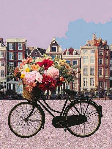 Mit Blumen am Fahrrad entlang der Amsterdamer Grachten