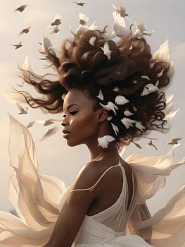 Eine schöne Frau in Surrealismus gehüllt