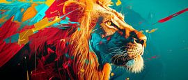 Sterke leeuw met kleurrijke achtergrond van Poster Art Shop