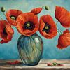 rote Mohnblumen in Glasvase von Yvonne Blokland