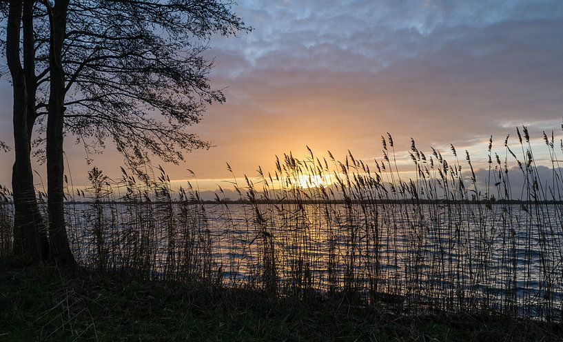 Zonsondergang bij de Loenderveense plas, Oud Loosdrecht, Wijdemeren, Noord Holland, Nederland van Martin Stevens