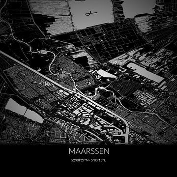 Zwart-witte landkaart van Maarssen, Utrecht. van Rezona