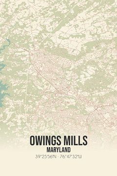 Vintage landkaart van Owings Mills (Maryland), USA. van MijnStadsPoster