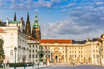 Evening light over the historic square in front of the castle in Prague, Czech Republic by Marc Venema