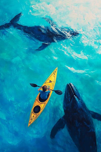 Kayakers among gentle whales by Poster Art Shop