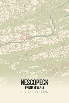Vintage landkaart van Nescopeck (Pennsylvania), USA. van Rezona