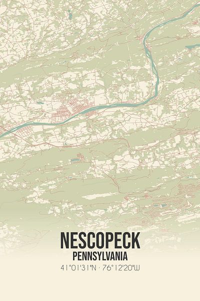 Carte ancienne de Nescopeck (Pennsylvanie), USA. par Affiches de lieux