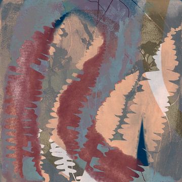 Organic Abstractions. Modern abstract botanical art. Fern leaves in blue, beige, red by Dina Dankers