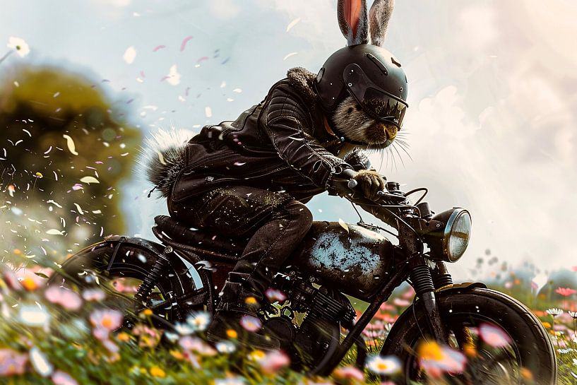 Un lapin court dans un champ de fleurs par Art & Soul Creations