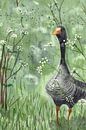 Aquarel van grauwe gans tussen het fluitenkruid van Marina Goudappel thumbnail