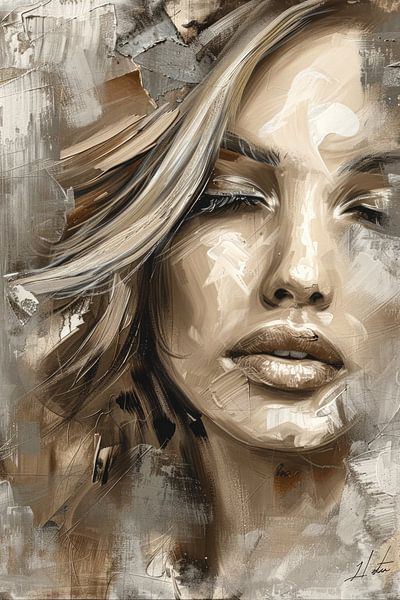 Weibliches Porträt - Beige von Your unique art