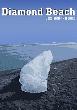 Vintage Poster, Diamond Beach, Jökulsárlón, IJsland van Discover Dutch Nature