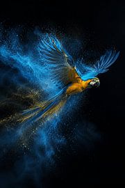 Azure Flight – Explosieve Fine-Art Ara in Kleur van Design Wall Arts