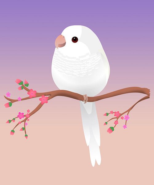 Een digitale tekening van een albino muisparkiet van Bianca Wisseloo