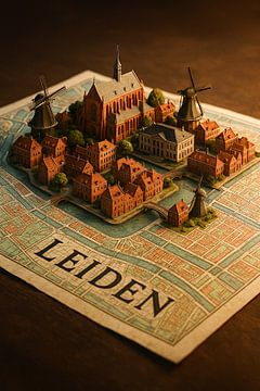 Leidse Molens & Grachten 3D Kaart - Historisch Nederlands Muurkunstwerk