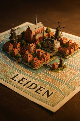 Leidse Molens & Grachten 3D Kaart - Historisch Nederlands Muurkunstwerk