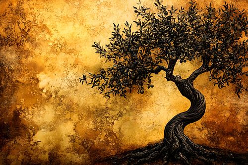 Elegante olijfboom op gouden achtergrond
