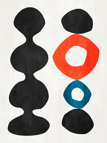 Moderne abstracte kunst, organisch en minimalistisch, in kleurrijke tinten.