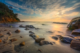 Strand van Cala Violina: lange belichtingstijd bij zonsondergang, Toscane van Stefano Orazzini