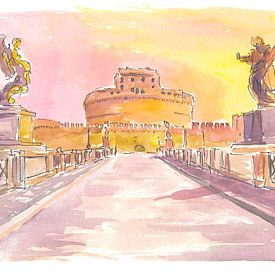 Castel Sant'Angelo met Eolische Brug en zonsopgang over Rome van Markus Bleichner