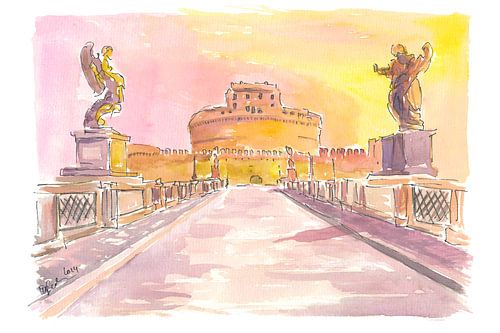 Castel Sant'Angelo with Aeolian Bridge and sunrise over Rome by Markus Bleichner