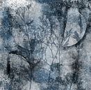 Bloemen en grassen abstract botanisch schilderij in blauw, wit, zwart van Dina Dankers thumbnail