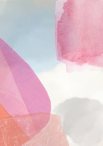 Abstrakte Collage auf einem aquarellierten Hintergrund