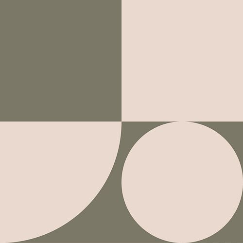 Art géométrique abstrait moderne en vert olive et blanc cassé no. 6