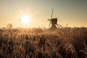 Windmühlen sonnenaufgang in Holland