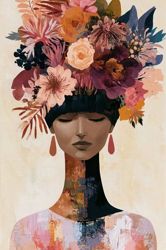 surrealistisch portret vrouw met bloemen