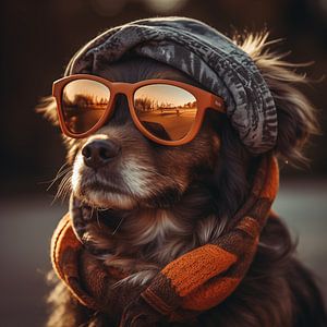 Chien cool à l'heure d'or