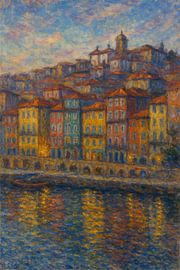Porto Ribeira District Twilight – Douro River Colorful Houses Impressionism by Travel Shop