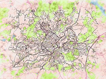 Kaart van Plauen in de stijl 'Soothing Spring' van Maporia