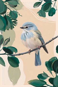 Bird on branch with leaves by Art & Soul Creations