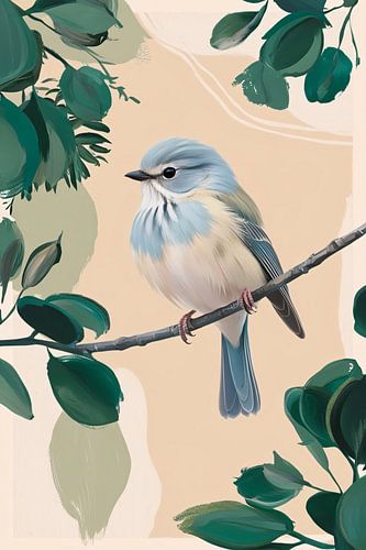 Vogel op tak met bladeren