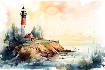 Aquarell Leuchturm von NJ Midnight Studio