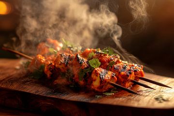 Gegrilde spiesjes met verse kruiden van Poster Art Shop