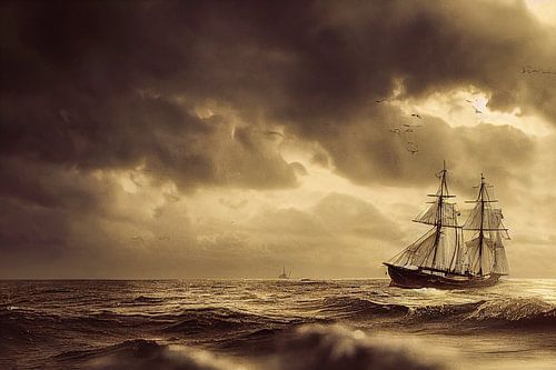 Schilderij van een Vikingschip