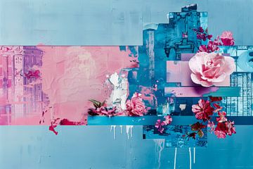 Abstract, mixed media, blauw en roze #7 van Joriali Abstract