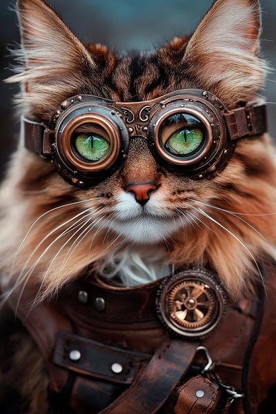 Cat with steampunk goggles by Poster Art Shop