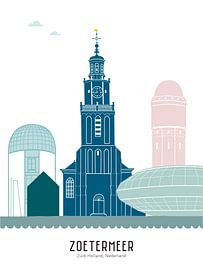 Skyline illustration Zoetermeer in colour by Mevrouw Emmer