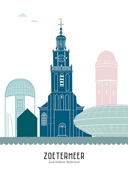 Illustration de la ligne d'horizon de Zoetermeer en couleur par Mevrouw Emmer