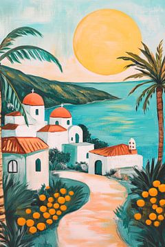 Coucher de soleil sur un paysage côtier sur Poster Art Shop