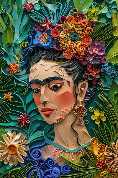 Frida - Exquise œuvre d'art en papier 3D par Poster Art Shop