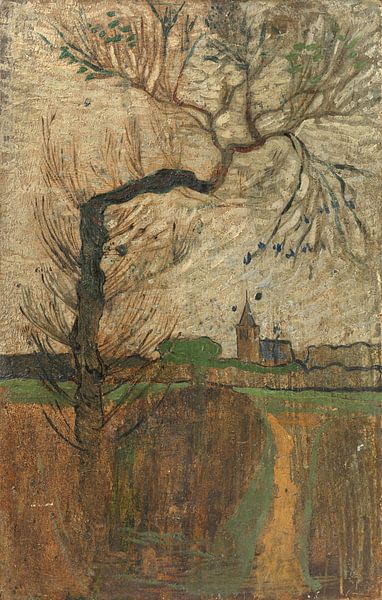 Footpath with willow and village on the horizon, Richard Nicolaüs Roland Holst, 1891 by Marieke de Koning